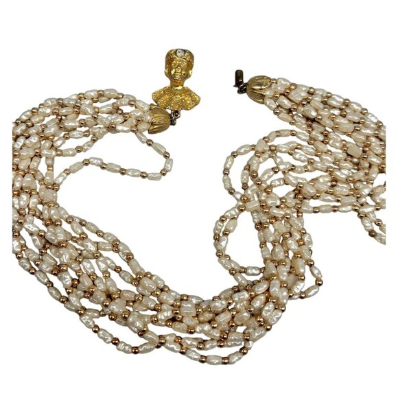 HAR Rare Multistrand Faux Seed Pearl Necklace 1959 Genie Clasp Unsigned Estate - Picture 1 of 16